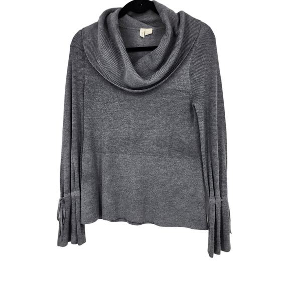 Anthropologie Moth Women's Gray Funnel Neck Tie Sleeve Detail Sweater Size Small - Picture 1 of 6